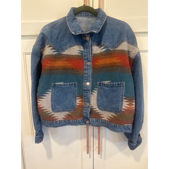 Unbranded Jackets & Blazers - Vintage Southwestern Blanket Panel Denim Jacket Western Aztec Medium Wash read